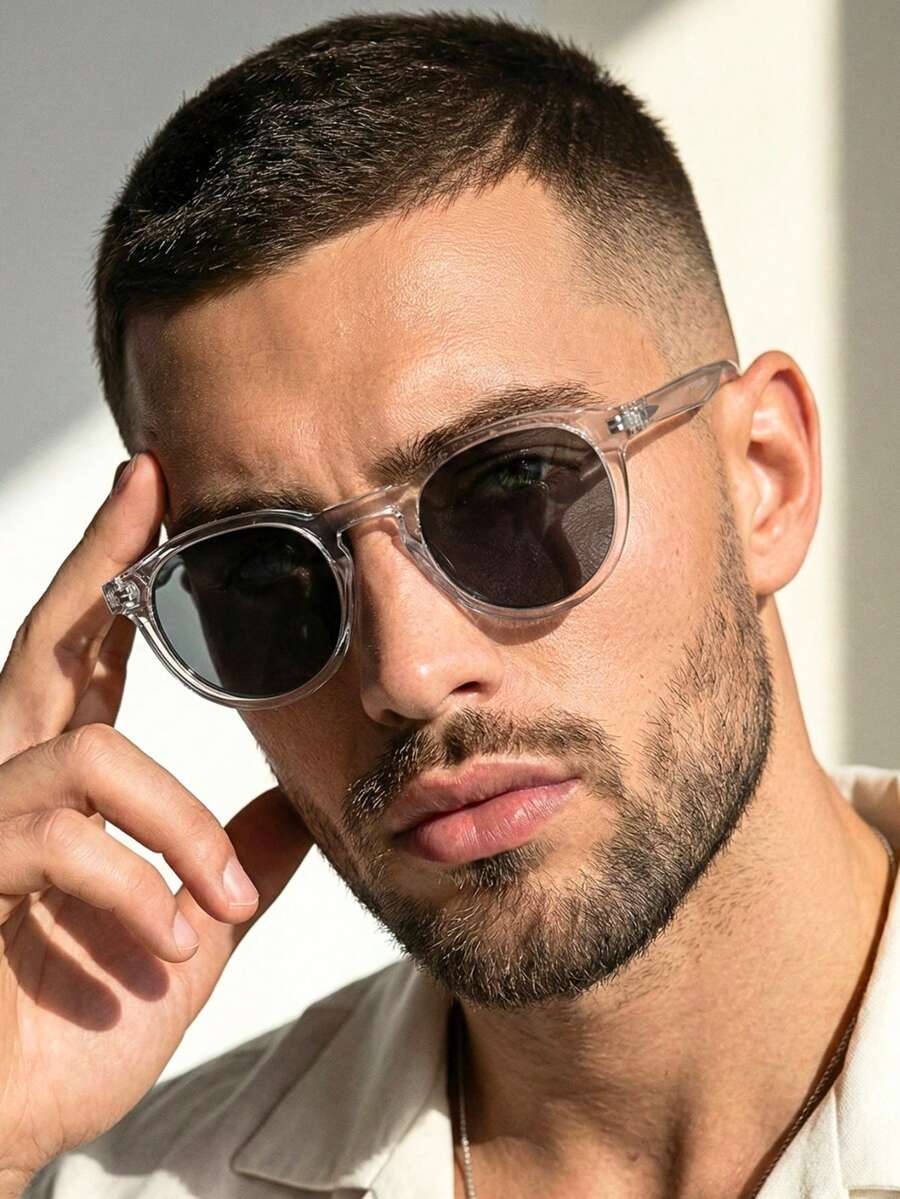 Premium Retro Vintage Oldstyle Round Sunglasses Acetate UV400 Sun Protection Unisex - Crystal - View 1