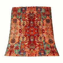 1pc Extra Large Vintage Boho Moroccan Throw Blanket - Super Soft Flannel Bedspread/ Couch Cover - Large 50x40 Inches (127x101cm) - Orange, Red, Green, Golden - All-Season Decor For Living Room, Bedroom, Christmas, Home Decoration - ZZTM 11 - 彩色 - 查看 1