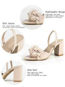 Giày sandal cao gót đế dày, hở mũi, buộc dây, họa tiết hoa 3D dành cho nữ, màu be thanh lịch, thích hợp cho mùa hè. - Màu be - Xem 5