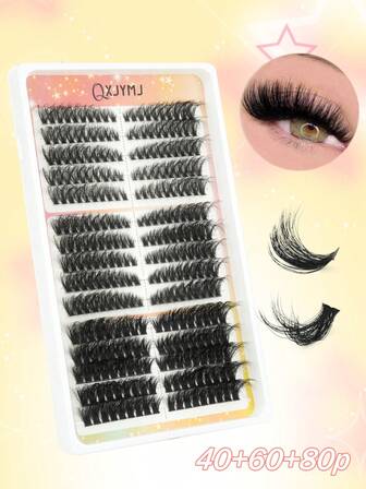 40+60+80P Mixed Quantity 15 Rows D-Curl Individual Cluster False Eyelashes, Fluffy Voluminous Lashes, Beginner-Friendly Easy To Apply, Reusable High-Quality Lash Set, Perfect For Daily & Party Makeup, Christmas Gift, Cute Small Gift For Women, Travel Essential Easy To Carry