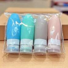 Kit 4 Frascos Viagem 90ml Silicone Azul Cinza Preto Creme Shampoo Pronta Entrega