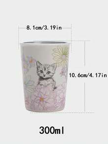 1个优质陶瓷可乐杯，创意可爱猫咪图案马克杯，适合家庭聚会、毕业派对、咖啡杯、牛奶杯、水杯、漱口杯，300毫升个人使用，中国茶具套装 - 彩色 - 查看 2