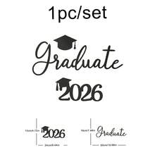 مجموعة ديكور لحفل التخرج 2025، قبعة سوداء وحروف مصنوعة من الشعر الاصطناعي للديكور على خلفية الحائط - الأسود - مشاهدة 5