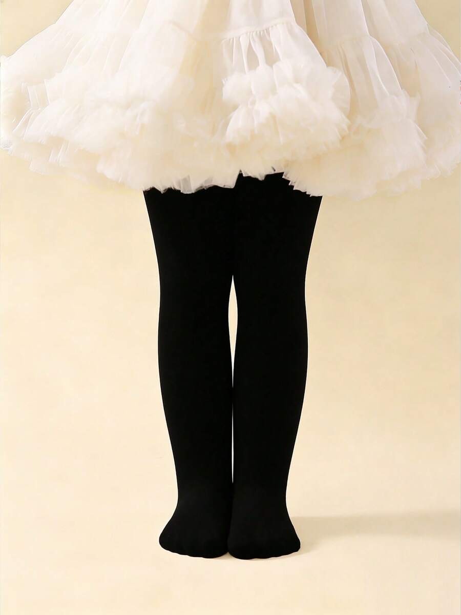 1pc Girls' Black High Elasticity Ultra-Thin Tights, Suitable For Daily Wear And Dance, All Season
