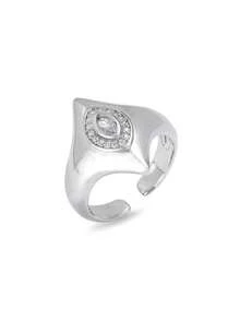 女士时尚开口戒指，冷调金属风格镶嵌银戒指 | 菱形/方形3D造型，可叠戴时尚关节戒指 - 彩色 - 查看 14