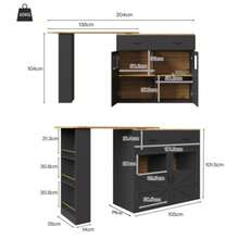 Ausziehbarer Bartisch Mit Stauraum(138-204*39*104cm) , 360° Drehbare Essbar,Modern Beweglicher Bar Table,Hochtisch Kücheninsel Bistro Table, Sideboardschrank Mit Regalen,Schwarz - Black - View 4