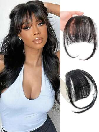 Flequillo postizo de cabello sintético color marrón, flequillo frontal invisible natural negro para mujeres