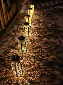 1pc Solar-Powered Chandelier Is A Metal Outdoor Solar LED Light With A Retro Wrought Iron Openwork Projection Design. Suitable For Gardens, Courtyards, Balconies, Corridors, Lawns, Birthday Parties, Housewarmings, New Year Celebrations, And Chinese New Year. It's An Ideal Gift For Friends And Family - Multicolor - View 9