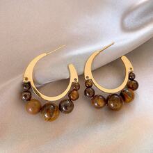 Silver Needle Pearl Tiger Eye Stone Crystal Beaded Water Drop Pendant Earrings Vintage Earrings Studs Niche Design Sense Ear Jewelry - #2 Kim Bạc - Vàng - Xanh - Xem 11