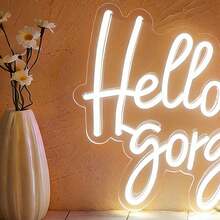 1pc Hello Gorgeous Neon Sign Light, Backboard Neon, Wall LED Neon Signboard Home Decoration, Bedroom Atmosphere Decoration, Beauty Bedroom Decoration Art, KTV Decoration, Birthday Gift