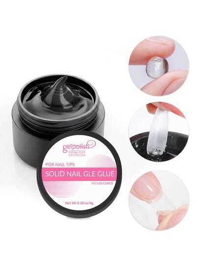 gelpoiish Solid Nail Glue Gel For False Tips, Strong Adhesion For Press On Acrylic Tips, Clear Hard Gel For Christmas Nail Art UV Light Cured