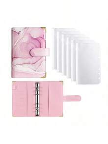 1 Set A6 Or 2 Sets New Marble Pattern Loose Leaf Binder With Copper Corners & 6 Zipper Bags, Back To School, School Supplies,Savings Plan,Biweekly Savings Plan,10000 Savings Plan,Savings Strategy - Multicolor - View 15