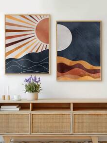 Sun And Moon Print Set Of 2, Boho Mid Century Modern Sunset Poster, Bohemian Gallery Artwork, Neutral Wall Art, Celestial Sun And Moon Prints, Boho Eclectic Home Decor, Aesthetic Room Decor, Festival Gifts,Bedroom Decor, Living Room Decor, Office Decor, Kitchen Decor, Wall Arts, Wall Decor, Home Decor, Room Decor, Canvas Wall Art, Posters, Frameless - Multicolor - View 7