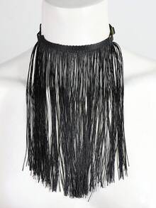 1 pièce Collier à franges Ras-du-cou Collier à franges noires Collier à gland Collier déclaration Collier long Collier bohème Convient pour le port quotidien, les tenues de fête et les sorties du soir - Noir - Voir 3