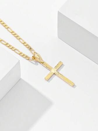 1pc Classic European Style Copper Jesus Cross Pendant Necklace, Limited Edition "Light Of Protection", Suitable As Gift For Christmas, Thanksgiving, Halloween, Mother's Day, Valentine's Day, Friends, Church Members, First Holy Communion, Daily Wear And Prayer