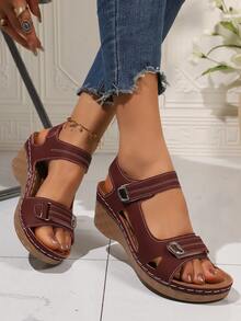 Sandalias de plataforma con suela gruesa para mujer, nuevas sandalias de moda de verano, zapatos con elevador, cierre de gancho y bucle para sandalias de mujer - Burdeos - Ver 5