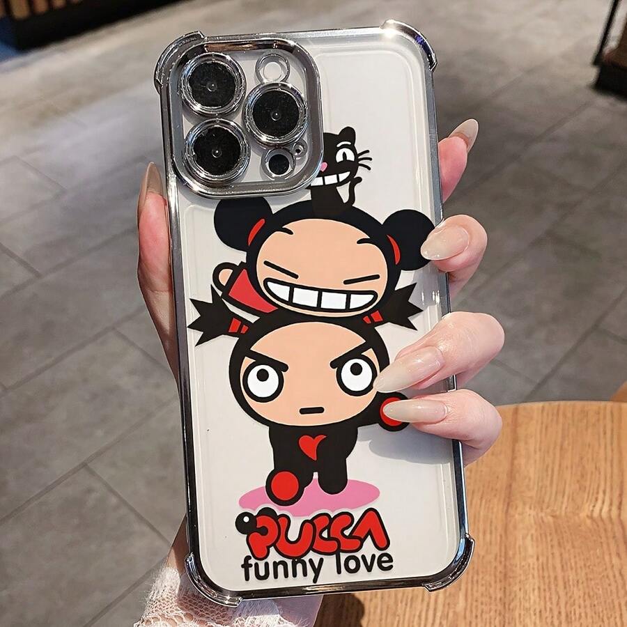 Funda de P-Pucca animada diseñpara varios modelos de, incluyendo 17, 16E, 16, 15, 14, 13, 12, 11, Pro,,, X, XR, XSMAX, 8 y Plus.Cuenta con una cubierta trasera transparente y suave que resistente a las caídas.17 17promax - Plateado - Ver 1