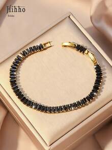 Hihho Vòng tay trang trí bằng đá khối Zirconia - Vàng - Xem 8