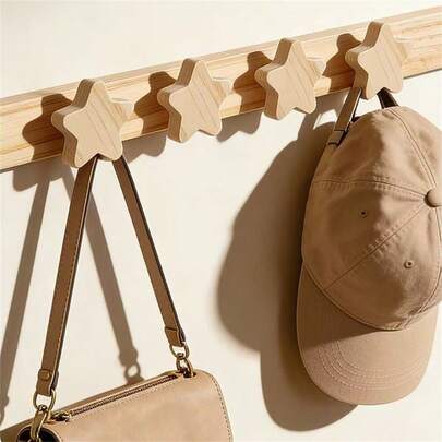 Five-Pointed Star, Moon, Elephant, Flower, Multi-Row Solid Wood Coat Hooks, Clothing And Accessory Storage And Hanging Racks, Suitable For Fitting Rooms, Wardrobes, Lobbies, Behind Doors, Kitchens, Living Rooms And Bathrooms