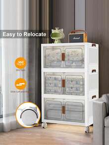 1/3layer  Plastic Storage Bins, Foldable Storage Bins With LIDS And Wheels, Foldable Storage Boxes With Doors, Closet Storage And Storage Drawers, Foldable Stackable Lockers - 白色 - 查看 9