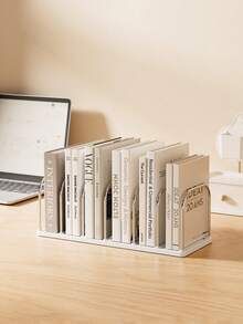 1pc Metal + PP Material Desktop Bookshelf | Non-Slip Base + Adjustable Dividers Vertical Compact Book Stand | Modern Minimalist Office Desk Organizer | Mail File Holder | Student Dorm Desk Storage Rack | Home Stationery/Cosmetics/Book Organizer - Multicolor - View 7