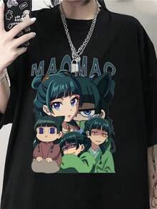 Men's Pure Cotton T-Shirt, Pure Cotton Top Casual Short Sleeve Round Neck T-Shirt, Pattern Print, Perfect For Summer And Spring, Women's Design. - 黑色 - 查看 5