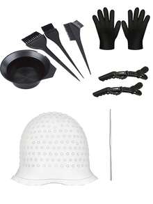 9pcs Reusable Metal Hook Dye Cap & Glove Set - Professional Hair Coloring Tools & Accessories, Suitable For Regular Hair - Lightweight Under 300g Dyeing Kit, Back To School - Multicolor - View 10