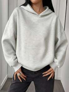 Minimalist Design Women Loose Fit Long Sleeve Pullover Sweatshirt, Suitable For Autumn, Winter, Spring, Casual Wear, Halloween Costume, Gray Sweatshirt, Fashion