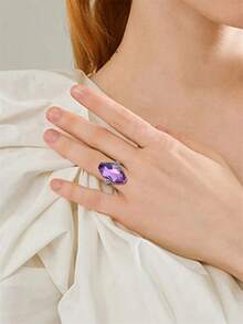 1枚优雅紫色立方氧化锆戒指，女士款式，适合婚礼、订婚、周年纪念、派对、情人节及其他场合。 - 銀色 - 查看 9