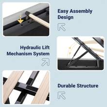 Allewie Full/Quenn/King Size Upholstered Bed Frame With Charging Station & Storage Headboard, Soft Velvet Wingback Platform Bed, Strong Wooden Slats Support, No Box Spring Needed, Easy Assembly, Grey - 查看 4