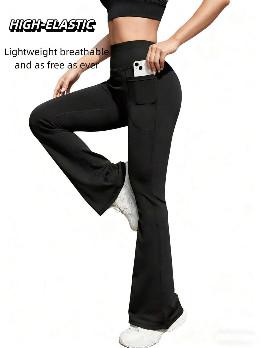 Women Yoga Legging Flare Leg For Women High Waisted Yoga Pants Wide Leg Yoga Pants Stretchy Work Pants For Workout Athletic Running Yoga Picklebal|Exercise Casual,Women's Flared Yoga Pants,Slim Fit Sports Pants, Curve-Enhancing Fitness Leggings,Sweatpants Women,High-Waisted Stretchy Lounge Pants For Gym - 黑色 - 查看 1