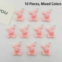 5/10个可爱卡通粉色蝴蝶结长耳兔子树脂吊坠，适合DIY首饰制作、耳环、项链、手链、包包挂饰、派对礼品、创意礼物
