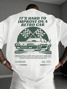 Krometka Men's Casual Versatile Personalized Racing Car English Slogan Graphic Print Short Sleeve T-Shirt - White - View 2