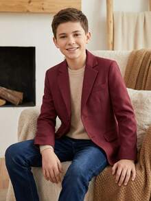 Chaqueta de blazer formal para niños, traje con solapa abotonada, color borgoña, talla 6-16 años - Burdeos - Ver 5