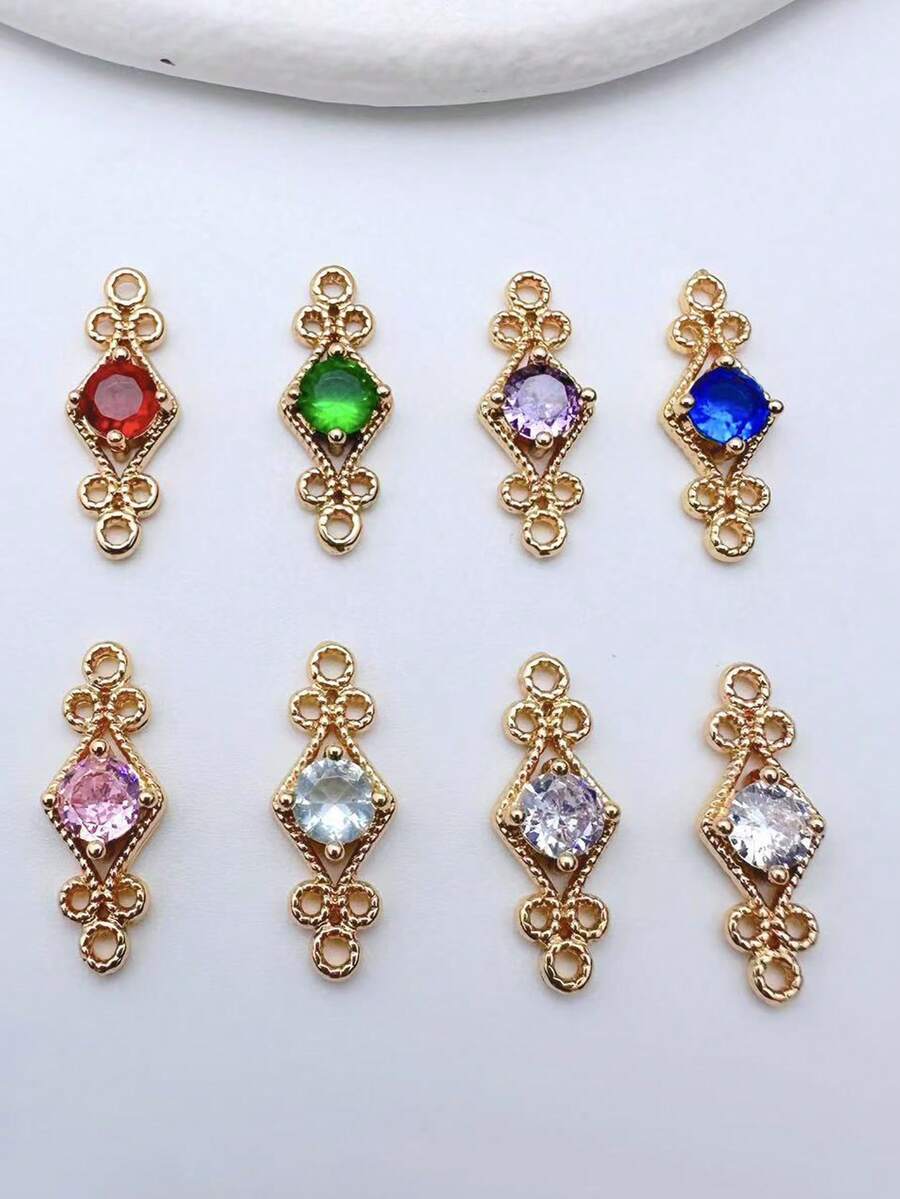 5/10pcs Fashionable Gold-Plated Copper Zirconia Stone Lace Rhombus Double Pendant DIY Jewelry Making And Decorative Accessories, Suitable For Earrings, Hair Clips, Necklaces, Gifts For Friends, Family, Teachers, Lovers, Men And Women, Birthdays, Family Gatherings, Perfect Gifts, Party Favors - Multicolor - View 1