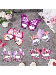 12pcs/6pcs Floral & Butterfly Pattern Paper Glasses, Party Decorations, Butterfly Theme Party Photo Props, Colorful Butterfly Glasses, Butterfly Theme Birthday Party Decorations - Multicolor - View 2