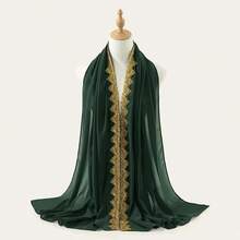 1pc Women's Gold Crown Wavy Edge Chiffon Versatile Long Scarf, High-Quality Muslim Hijab - Multicolor - View 8