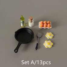 13pcs/Set Miniature Dollhouse Kitchen Scene Accessories, Realistic Frying Pan & Egg Toy, DIY Props - Multicolor - View 10