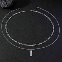 Set de 2 collares con colgante de moda para hombre, collar largo de doble capa apilado con colgante único, accesorio minimalista de hip-hop - Albaricoque - Ver 3