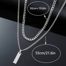 Set de 2 collares con colgante de moda para hombre, collar largo de doble capa apilado con colgante único, accesorio minimalista de hip-hop - Albaricoque - Ver 6