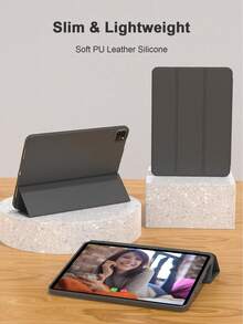 Soft Silicone And PU Leather Protective Case Compatible With Ipad (A16) 11th/10th Gen, Air 4/5/(M2) 2024/(M3) 2025 10.9"/13", 9/8/7 10.2", Pro 11"/12.9" (2018/2020/2021/2022), Black - Black - View 4