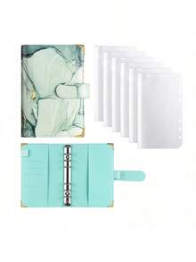 1 Set A6 Or 2 Sets New Marble Pattern Loose Leaf Binder With Copper Corners & 6 Zipper Bags, Back To School, School Supplies,Savings Plan,Biweekly Savings Plan,10000 Savings Plan,Savings Strategy - Multicolor - View 12