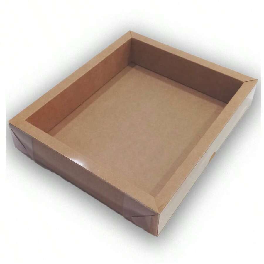 Gift Box Kit With Rim 23x19x5cm Kraft And Duplex Box With Transparent Acetate Window Crystal Packaging - Màu nâu  Mocha - Xem 1