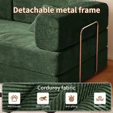 78-Inch 4-In-1 Convertible Modular Sofa Bed With Fixed Frame & Removable L-Shaped Armrests, Futon-Style Foldable Design In Dark Gray Velvet, Includes Pillows, No Assembly Needed, Ideal For Small Spaces - màu xanh lá - Xem 6