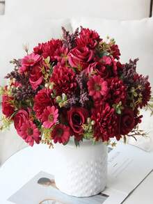 1 Bouquet Of 7 Artificial Roses, Ultra-RealisticIdeal Gift For Mom & All Women Suitable For Scenarios Like Weddings, Home Decoration, Restaurant & Bedroom Adornment, Vase Arrangement, Festival Celebrations, Birthday Parties, Valentine's Day & New Year Gifts, As Well As Autumn Garden & Desk Decoration - Multicolor - View 3