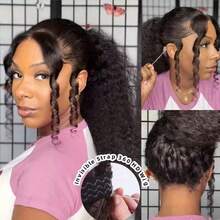 Hidden Strap 360 Full Lace Front Wigs Human Hair 250 Density Invisible Strap Deep Wave Lace Front Wigs Human Hair Pre Plucked Bleached Konts Deep Wave HD Lace Frontal Wig With Drawstring Natural Hairline 360 Glueless Curly Human Hair Wigs With Baby Hair - Natural Black - View 6