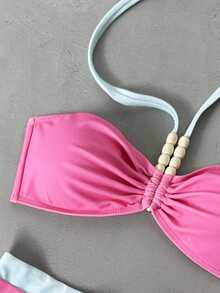 Sultry Sol Bộ đồ bơi 2 món gợi cảm, ngọt ngào, màu hồng và xanh họa tiết hoa nhí, áo quây + quần short dây rút, dây đeo vai đính hạt, họa tiết ALOHA, trang phục đi biển không thể thiếu cho kỳ nghỉ hè của các cô gái. - Màu Hồng Tươi - Xem 8