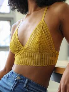 Ribbed Racerback Bralette – Lace Detail Comfort - 赭石 - 查看 3