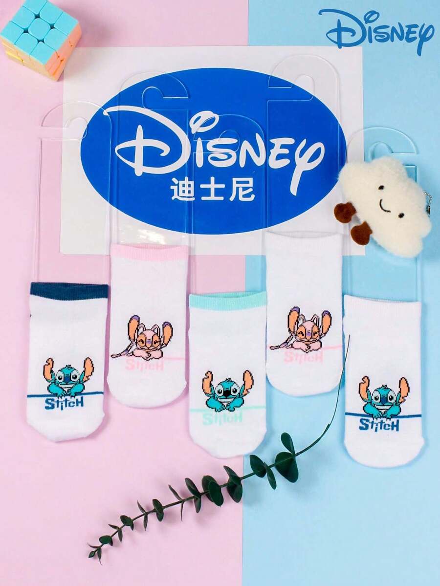 Disney 1/5/10双装可爱卡通人物图案针织袜，时尚休闲舒适透气防臭吸湿学生袜，图案设计，百搭低帮设计，适合日常穿着，返校季和节日礼物，圣诞新袜 - 彩色 - 查看 1