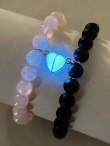 2 piezas Pulseras de pareja con colgante luminoso, Él y Ella, Joyería de pareja a juego, Regalo del Día de San Valentín - Multicolor - Ver 2